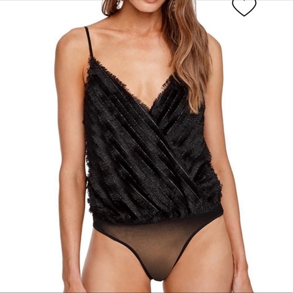 ASTR The Label Black Bodysuit Eyelash Fringe S - Picture 12 of 13